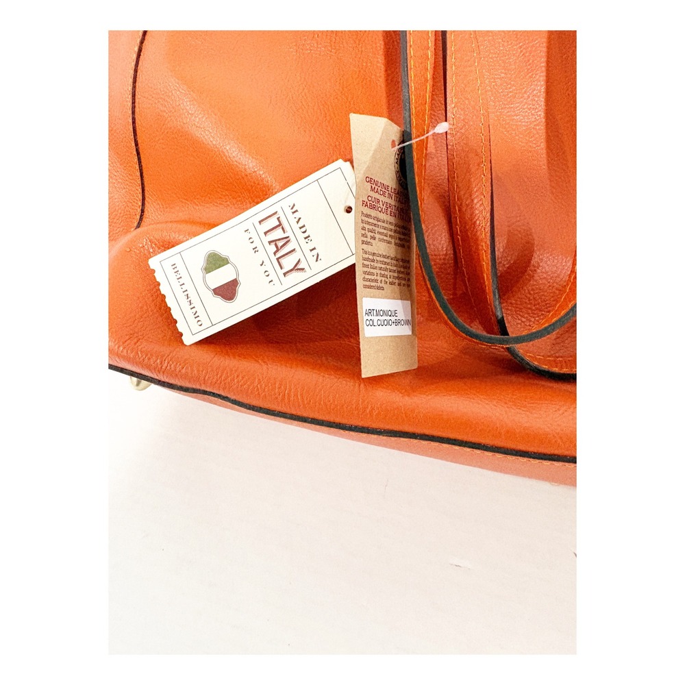 Anna Paola Monique Orange Leather Tote Bag‎ Made in Italy New - Picture 4 of 7